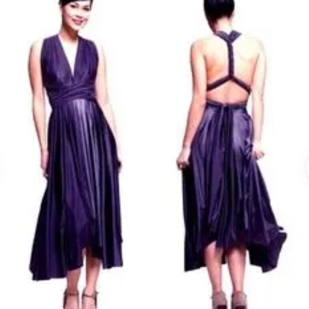 BNWT ORIGINAL Butter By Nadia Wrap Gown in a purplish pewter shiny near metallic